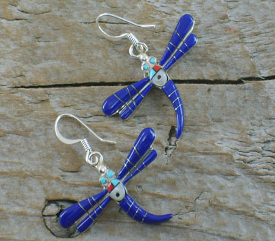 Earrings Lapis Lazuli Inlay Dragonfly